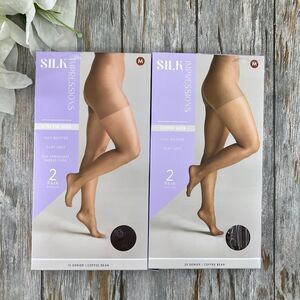 Silk Impressions Shimmer Sheer Pantyhose Stockings Sheer 2, 2-Packs M
